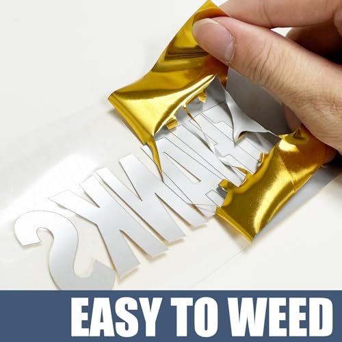 Image of Gold Heat Transfer Vinyl Roll, 12 inch x6Ft Mirror Metallic Iron on Vinyl, Soft Metallic Foil HTV for T-Shirt, Chrome HTV Easy to Cut & Weed for Heat Vinyl Design