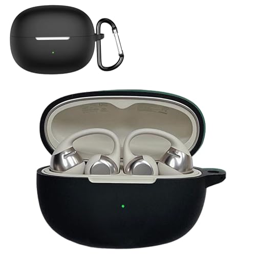 【AWWHHK】shokz opendots one ケース シリコン shokz opendots one 対応ケース 装着充電可能 全面保護 落下防止 キズ防止 耐衝撃 防塵 軽量 収納 カラビナ付き (ブラック)