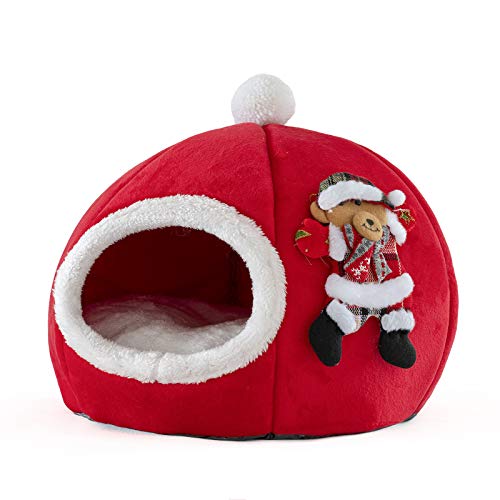 Fannyfuny Weihnachten Haustier Nest Entfernbar Katzen Haus Soft Hundehöhle Katzenhöhle Winter Warm Pet Nest Hundebett Katzenbett Haustier Schlafsack Indoor Portable Hund Zimmer Katzenhöhlen
