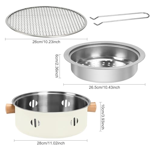 BSDLZCH tragbarer Holzkohlegrill, 1pc Mini BBQGrill Multifunktionaler Rauchfrei Runder Tisch-Holzkohlegrill für Indoor Outdoor Kochen HomeParty Picknick Camping (Beige)