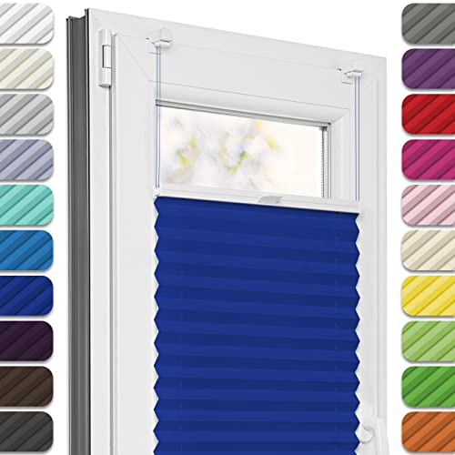 Estika Plissee ohne Bohren, Premium Klemmfix - 40cm Breite x 200cm Höhe - Marineblaue - Metal Plisseehalter ohne Bohren, Modern Sichtschutz für Fenster, Jalousien Fenster für innen