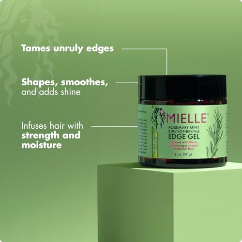 Mielle Organics Rosemary & Mint Edge Control Gel - Strong Hold Hair & Edge Gel for Women & Men - Infused with Biotin, Coconut & Babassu Oil to Encourage Longer, Healthier Hair (2 Fl Oz)