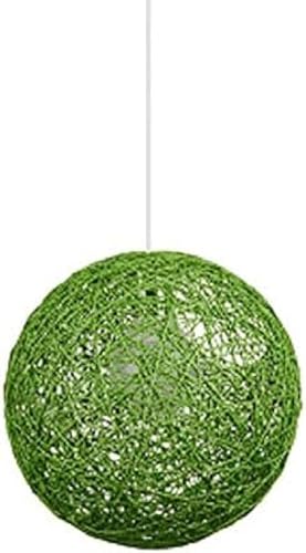 Modern Hand-Woven Pendant Lamp Fixture E27 Hemp Ball Country Natural Bamboo Chandelier Wicker Rattan Globe Ball Style Ceiling Pendant Light Lampshade,Green,15cm