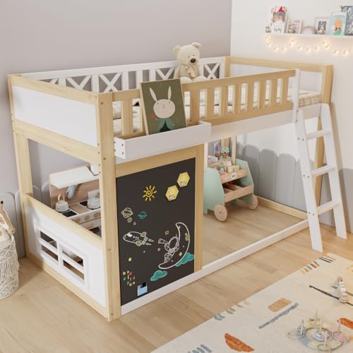Lit mezzanine 90 x 200 cm, lit enfant avec petit tableau à peindre avec récipient,lit superposé...