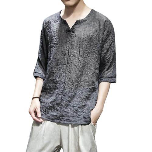 Chemise légère manches courtes lin imprimé homme col V ample chic