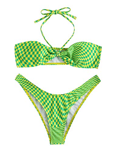 SOLY HUX Women's Criss Cross Halter Bikini Bathing Suits 2 Piece Swimsuits Green S