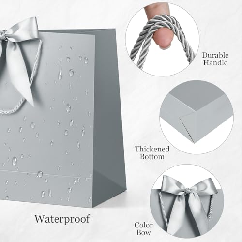 Image of JMANNI Gift Bags with Handles, 13 inch Medium Gift Bag for Presents, 8 Pcs Bags with 16 Tissue Paper and 8 Cards for Baby Shower Wedding Bridal Shower Mother's Day Birthday Party (silver