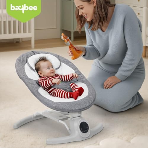 Image of Baybee Wobbles Electric Baby Cradle and Swing | Baby Relaxing Swing Jhula with Adjustable Speed & Timer | Rocker for Babies with Music, Canopy & Mosquito Net, Automatic Cradle for New Born Baby (Grey)