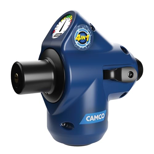 Camco Tastepure 4-in-1 Adjustable RV Water Pressure Regulator - Combines a 90 RV Hose Elbow Design Pressure Gauge Adjustable Regulator & Shut-Off Valve in One RV Accessory (40065)