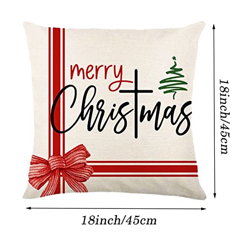 HOOLRO Christmas Pillow Covers 18X18 Inch Set of 4, Christmas Decoration Throw Pillow Covers Merry Christmas Cushion Case Xmas Christmas Tree Cushion Cover Pillowcase for Sofa Couch Home Decor