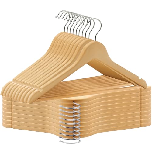 ABHENG 20 Stück Kleiderbügel aus Holz 360 drehbarer Haken Anzugshänger mit rutschfesten Kerben Kleiderhänger für Jacken Hemden Kleider 44 5 x 0 85 x 21.5 cm Naturfarben AWY0520N