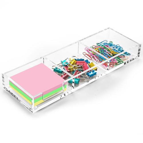 WORHE Sticky Note Holder 3 In 1 Clear Acrylic Self-Stick Memo Pads Holders Desk Organizer for School Office Home, Post Pop Notes Dispenser for 3