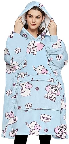 Image of KFUBUO Wearable Blanket Hoodie for Adults With Pocket Sherpa Elephant | Sherpa, Fuzzy Blanket Hoodie, Oversized Sweatshirt Blanket, Kangaroo Pouch, Cute Birthday Gifts for Women, Cute Stuff