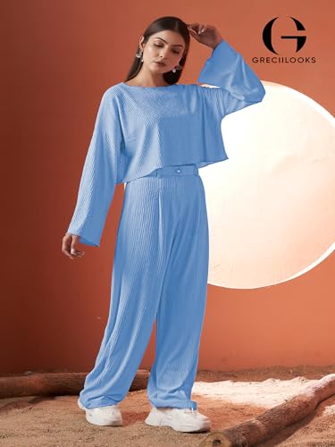 Image of GRECIILOOKS Co-Ord Set for Women stylish | Textured Lycra Blend Casual Western Set | Dress For Woman | Trendy Two Piece Outfit for Casual, Party & Travel Outfits | Summer Co-Ord Set
