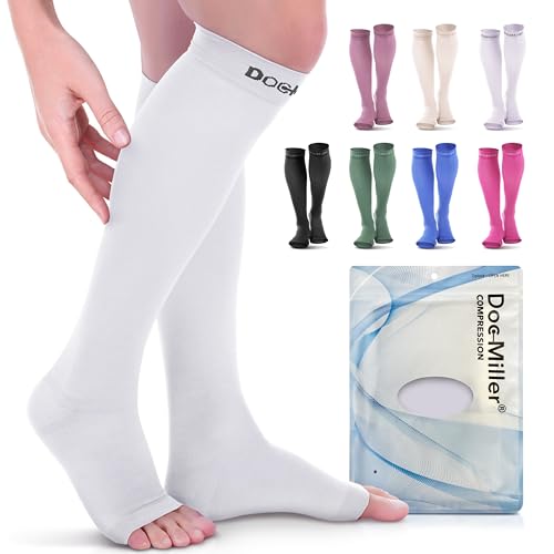 Image of Doc Miller Open Toe Compression Socks 1 Pair 20-30mmHg Support (White M)