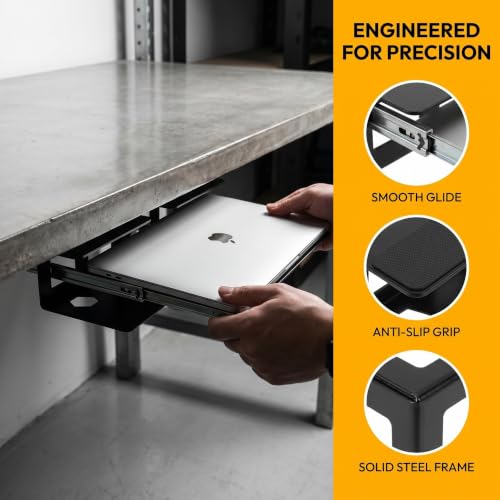 Soporte para Laptop con montaje bajo escritorio y tapetes antideslizantes Eva, 2 juegos, con soportes de hierro resistente para ahorro de espacio, evita deslizamientos y utiliza espacio no usado para oficina y estudio miniatura 7