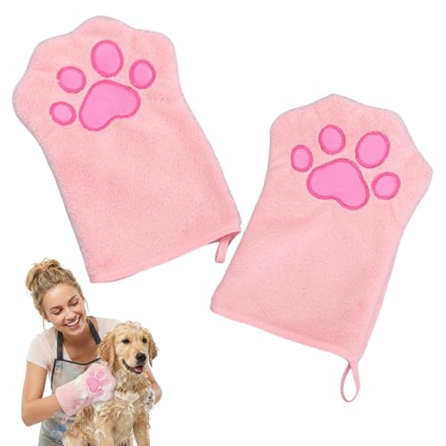 WeddHuis 2 Pcs Serviette pour Chiens Gants de Nettoyage pour Chats Tissu Absorbant Doux & Durable en Microfibre pour Animaux Domestiques Chiens Chats Autres Petits Animaux (Rose)