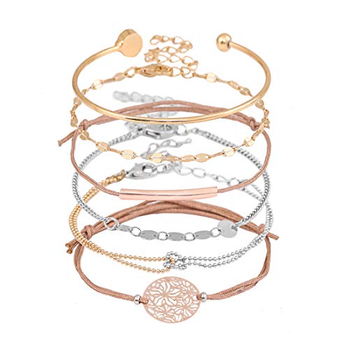 XOCARTIGE Charm Bracelet, Filigree Flower Thread Bracelets Beaded Chain Bracelet for Women (D Multicolor 4)