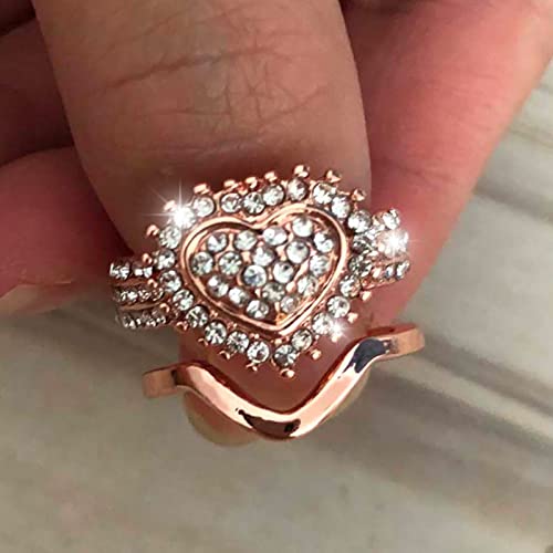 Love Diamond Ring Set Ladies Fashion Wedding Diamond Ring Two Piece Set Ring For Women Full Diamond Ring 5 11 Anxiety Ring Size 13 (Rose Gold, 5) #TOP3