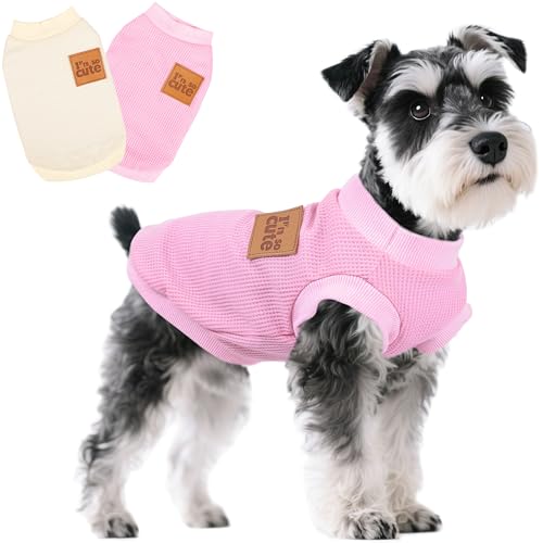 2 Pack Dog Shirt Vest Dog Clothes for Small Dogs Summer Waffle Puppy T-Shirts Soft Sleeveless Pet Clothes Lightweight Medium Large Doggy Outfit Cat Clothing (Pink+Beige, XX-Small)