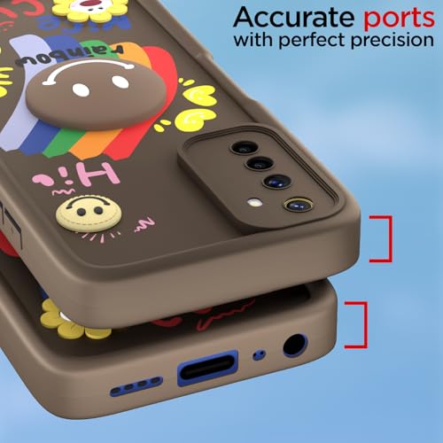Image of Pikkme Back Cover for Realme 6 / 6i | Soft Silicone| Cute Rainbow Smile & 3D Cartoon Flower Design | Shockproof Raised Camera Protection Bumper Case (Brown)