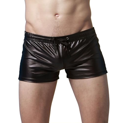 Patent Leather Swimming Trunks Beach Shorts Drawstring Men's Swimwear
