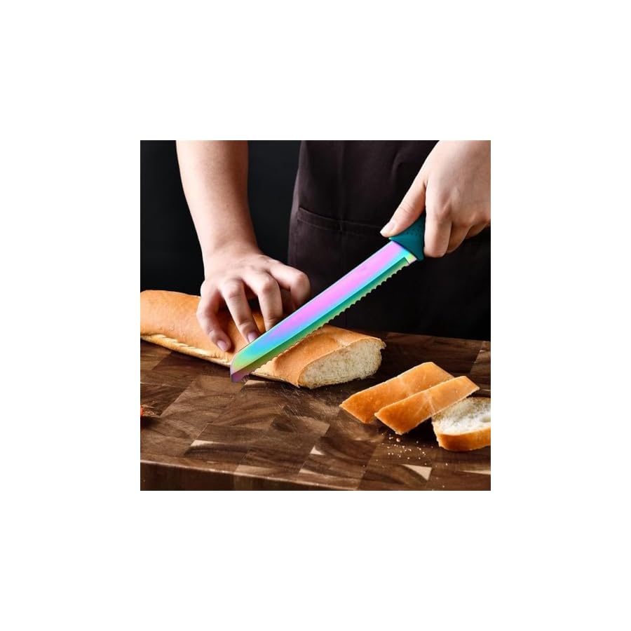 Knife Set 18 Pcs Stainless Steel Knives Set with Acrylic Storage Block Sharpener Sharp Cutlery Kitchen Knife Block Set Chef Cooking Cutting Knives Teal Turquoise Blue