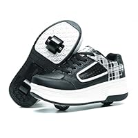 HUSKSWARE Kids Shoes with Wheels – 2-Wheel Roller Trainers Boys Girls, LED USB Rechargeable Sneakers, Skating Shoes Outdoor Sports, EU 30–39, Black Pink & Black White