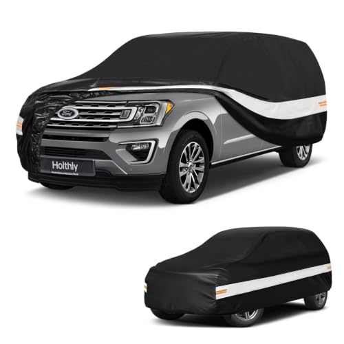 Image of 10 Layers SUV Car Cover Custom Fit for Ford Expedition Max (2017-2026), Waterproof All Weather for Automobiles, Outdoor Full Cover Sun Dust Rain Protection with Cotton. Black