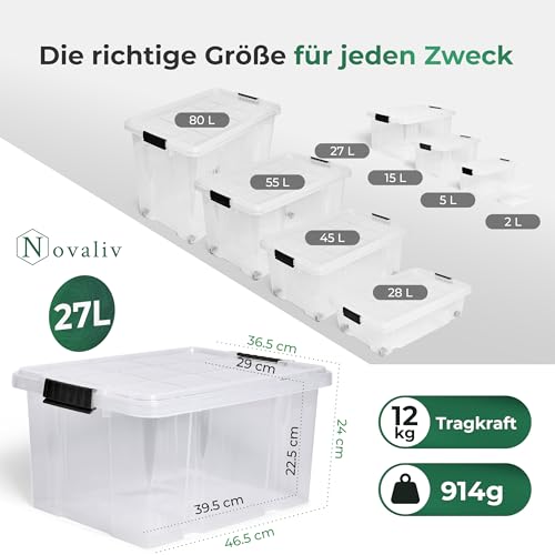 Stapelboxen Novaliv – 4 Aufbewahrungsboxen mit Deckel und 27L Volumen