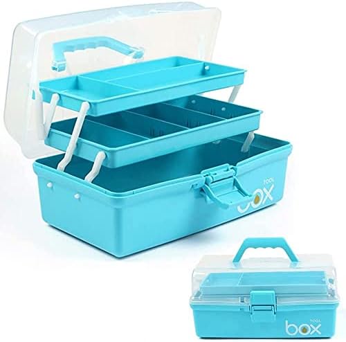 TERGOO 12in Three-Layer Multipurpose Storage Box Organizer Folding Tool Box / Art & Crafts Case / Sewing Supplies Organizer / Medicine Box / Family First Aid Box with 2 Trays (Blue)