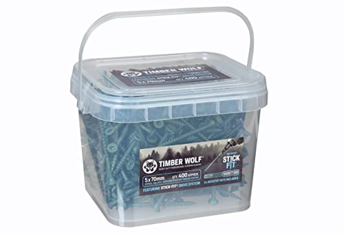 TIMBER WOLF Exterior Woodscrews - 5.0 x 70mm - Tub of 400, Green, 5.0 x 70mm (Tub 400)