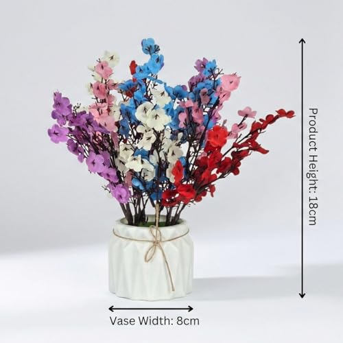 Image of Dekorly Artificial Lavender Plant in White Pot, 18cm - Realistic Faux Flower Arrangement for Home & Office Decor (Set of 1) (2, Baby Breath)