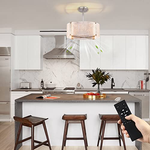 Zhizenl Ceiling Fans With Lights, Crystal Modern Flush Mount Ceiling Fan With Remote Control, Dimmable Led 6 Wind Speeds Low Profile Caged Ceiling Fan With Light For Bedroom Living Room #TOP6