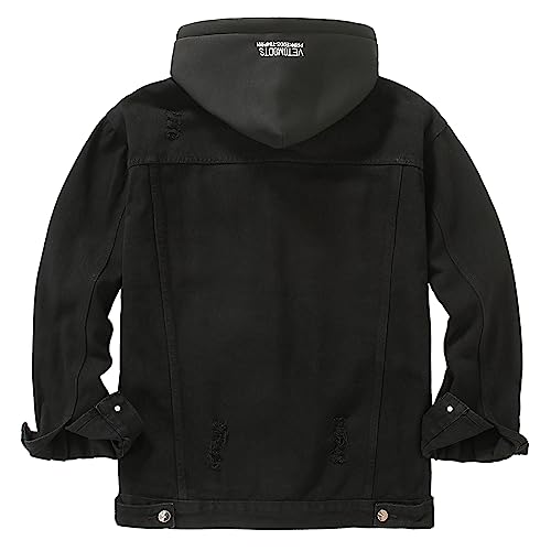 DOSLAVIDA Men's Distressed Denim Jacket Unisex Button Down Jean Coat Casual Long Sleeve Trucker Hooded Jackets Outwear
