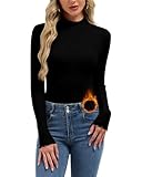 SERSARY Camiseta térmica de cuello alto para mujer con volantes, camiseta térmica de manga larga, cuello alto, cuello alto, cuello alto, monocolor, camiseta interior ajustada, Negro , M