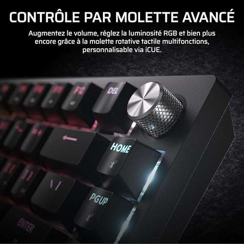 Corsair K65 Plus Wireless 75% RGB Clavier de Jeu Mécanique Remplaçable à Chaud – Interrupteurs Tactiles MLX Fusion Pré-Lubrifiés – Capuchons de Clé en PBT – AZERTY FR – Noir