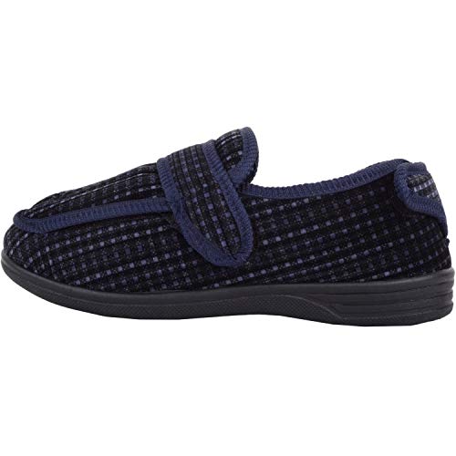 Pantoufle en velours pour homme bleu marine confortable avec design carré