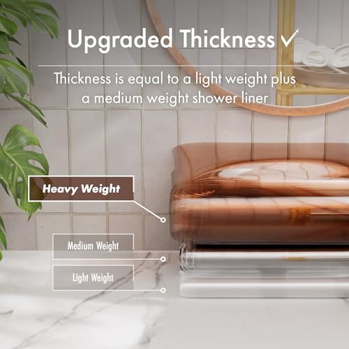 Image of AmazerBath Color Block Shower Curtain Liner, 100% EVA Soft Shower Liner - 72 x 72 Inches Heavy Duty Shower Curtain and Liner 2-in-1 with 3 Clear Stones and 12 Brass Grommets - Clear & Amber