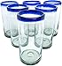 Mexican Blown Glass Tall Iced Tea Glasses Cobalt Blue Rim (Set of 6)