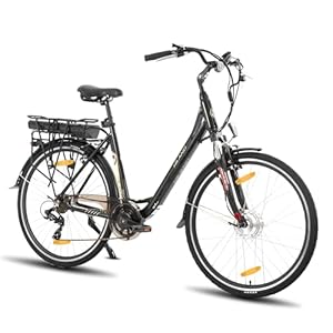 Hiland Elektrische fiets, 28 inch voor volwassenen, 250 W, stadspendelaar, elektrische fiets, e-bike voor mannen en vrouwen, met 25 km/u, zwart