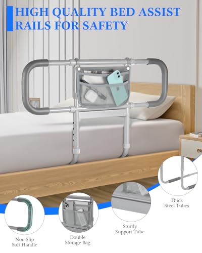 Siebenschläfer Bed Rails for Elderly Adults Safety, Extended Bed Assist Rail for Seniors - Adjustable Side Bed Guard Rails Handle Support Bar with Storage Bag, Fit King Queen Full Twin Beds