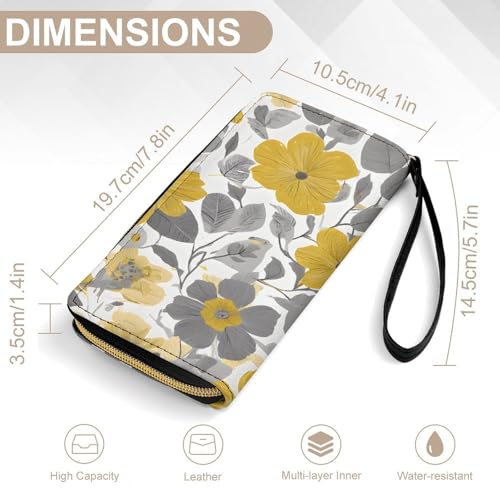 ,flowerPrint Long Wallets PU Leather Clutch Purse Card Holder Wallet, with Wristlet Zip Around Long Wallet for Women & Men2