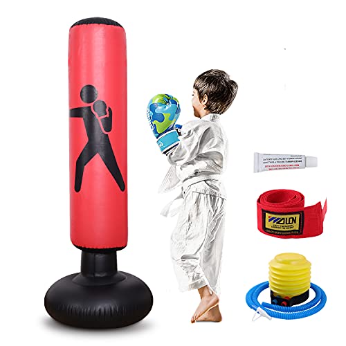 Kids Inflatable Freestanding Punching Bag, Kickboxing Punching Bags for Kids & for Women, Portable Indoor Home Child and Adult Weighted Boxing Punching Bag for Practicing Karate, Taekwondo, MMA.