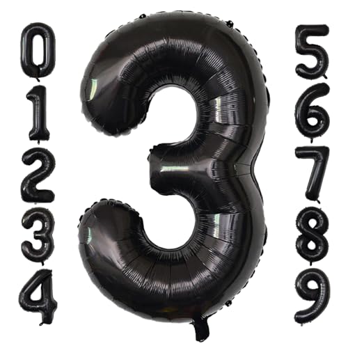 Image of Number Balloons Black Party Balloon - Giant Number 3 Balloon, 40 Inch Large Balloon for Birthday Decorations, Black Party Supplies for Men Women
