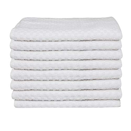 DG Collections White Kitchen Towels - 100% Cotton Terry Tea Towels for Cleaning, Drying, and Highly Absorbent Kitchen Dish Cloth for Bar Cleaning - 8 Pack - 15 x 25 Inches
