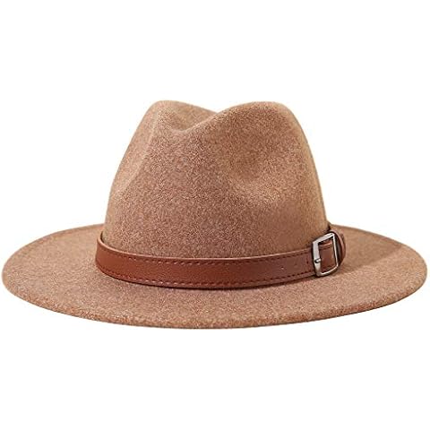 Lanzom Women Lady Felt Fedora Hat Wide Brim Wool Panama Hats with Band(B-Khaki) Cover