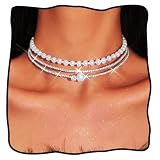 JEAIRTS Layered Pearl Rhinestone Choker Necklace Silver Wedding Prom Crystal Jewelry for Women