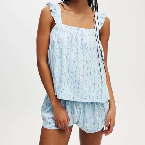 Women Cute Ruffle Pajama Set 2 Piece Summer Pjs Floral Print Cami Top and Shorts Sleepwear Lounge Sets4