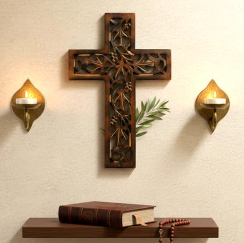 ESPLANADE Jesus Christ Cross Catholic Wooden Crucifix for Wall, Church Chapel | Home Decor | Wood - 12.25" Inches - Brown
